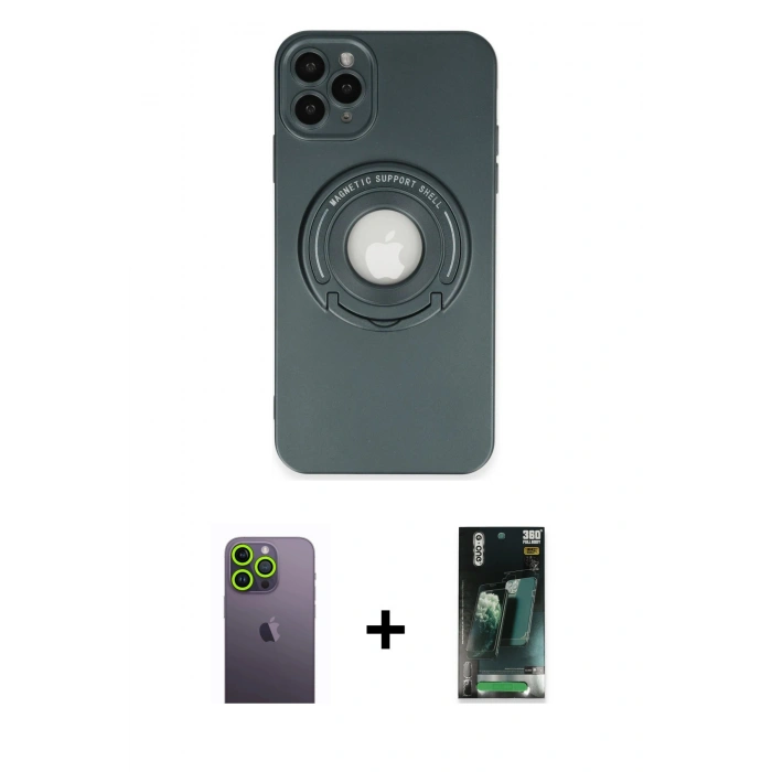 MARSİLYAN™- iPhone 12 Pro Max Kılıf Eksen Klasik Prime - Şeffaf 360 Full Body Arka Koruyucu + Neon Fosforlu Kamera Lens - YL