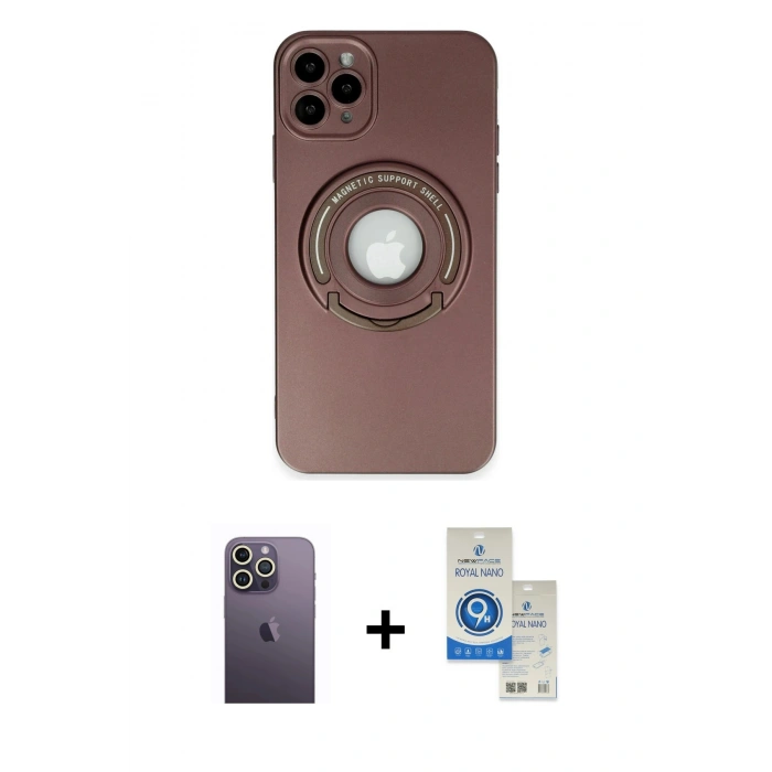 MARSİLYAN™- iPhone 12 Pro Max Kılıf Eksen Klasik Prime - Şeffaf Royal Nano Ekran Koruyucu + Neon Fosforlu Kamera Lens - BZ