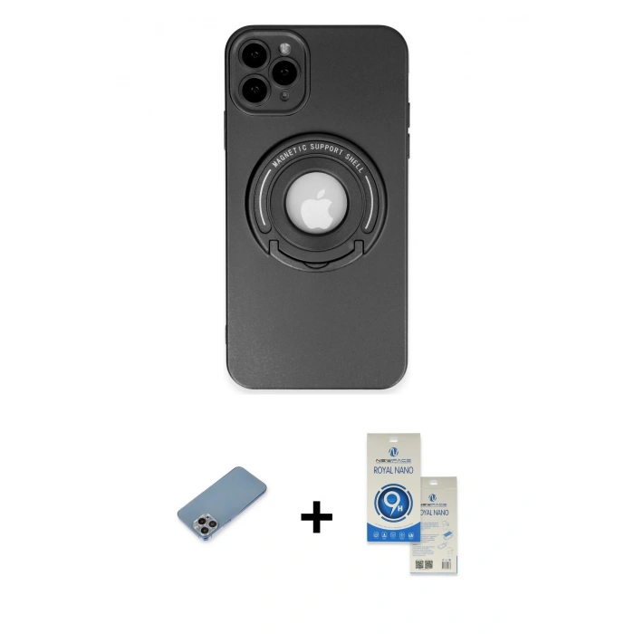 MARSİLYAN™- iPhone 12 Pro Max Kılıf Eksen Klasik Prime - Şeffaf Royal Nano Ekran Koruyucu + Shine Kamera Lens Koruma Cam - GI