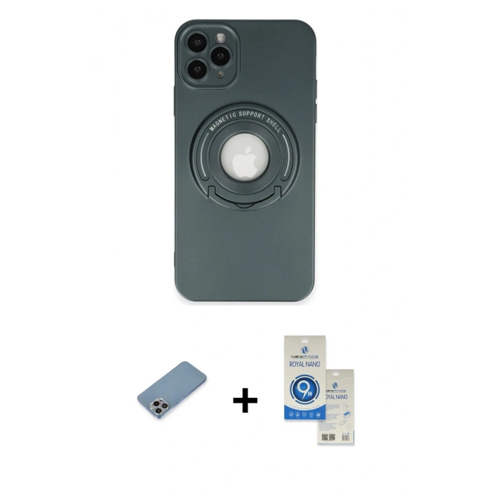 MARSİLYAN™- iPhone 12 Pro Max Kılıf Eksen Klasik Prime - Şeffaf Royal Nano Ekran Koruyucu + Shine Kamera Lens Koruma Cam - GI
