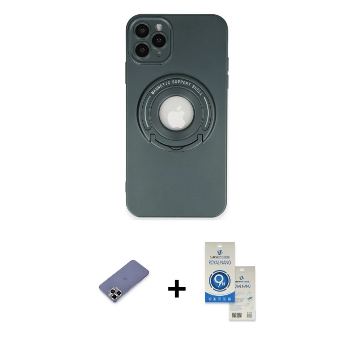 MARSİLYAN™- iPhone 12 Pro Max Kılıf Eksen Klasik Prime - Şeffaf Royal Nano Ekran Koruyucu + Metal Kamera Lens Koruma Cam - GD
