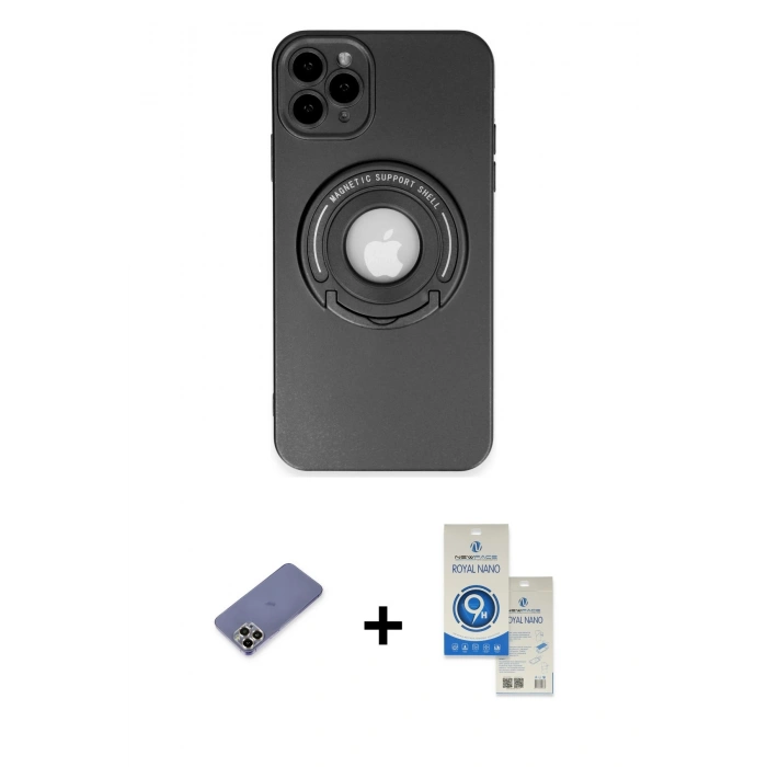 MARSİLYAN™- iPhone 12 Pro Max Kılıf Eksen Klasik Prime - Şeffaf Royal Nano Ekran Koruyucu + Metal Kamera Lens Koruma Cam - GD