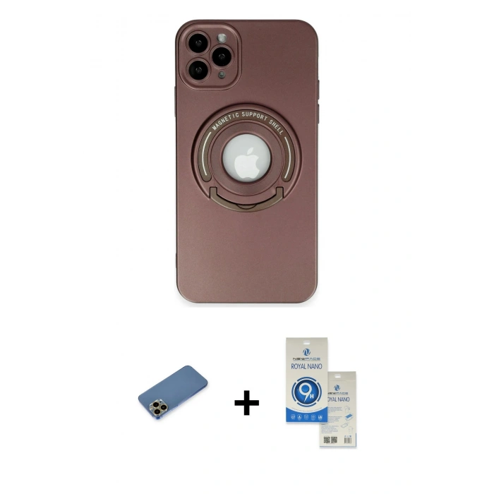MARSİLYAN™- iPhone 12 Pro Max Kılıf Eksen Klasik Prime - Şeffaf Royal Nano Ekran Koruyucu + Shine Kamera Lens Koruma Cam - GD