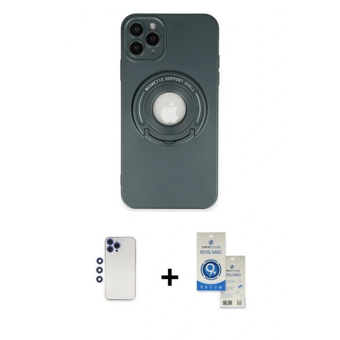 MARSİLYAN™- iPhone 12 Pro Max Kılıf Eksen Klasik Prime - Şeffaf Royal Nano Ekran Koruyucu + Shine Kamera Lens - LT