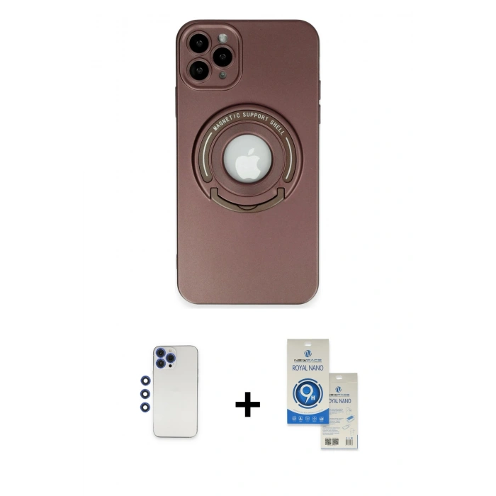 MARSİLYAN™- iPhone 12 Pro Max Kılıf Eksen Klasik Prime - Şeffaf Royal Nano Ekran Koruyucu + Shine Kamera Lens - LT