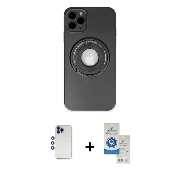 MARSİLYAN™- iPhone 12 Pro Max Kılıf Eksen Klasik Prime - Şeffaf Royal Nano Ekran Koruyucu + Shine Kamera Lens - LT