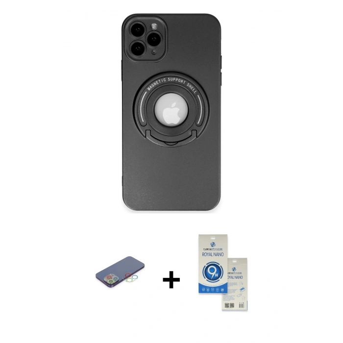 MARSİLYAN™- iPhone 12 Pro Max Kılıf Eksen Klasik Prime - Şeffaf Royal Nano Ekran Koruyucu + Renkli Kamera Lens Koruma Cam - MI
