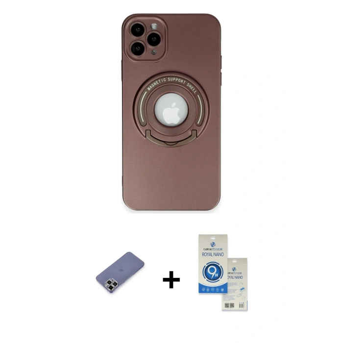 MARSİLYAN™- iPhone 12 Pro Max Kılıf Eksen Klasik Prime - Şeffaf Royal Nano Ekran Koruyucu + Metal Kamera Lens Koruma Cam - GD
