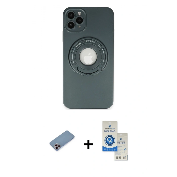 MARSİLYAN™- iPhone 12 Pro Max Kılıf Eksen Klasik Prime - Şeffaf Royal Nano Ekran Koruyucu + Shine Kamera Lens Koruma Cam - PE