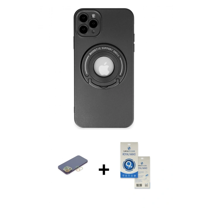 MARSİLYAN™- iPhone 12 Pro Max Kılıf Eksen Klasik Prime - Şeffaf Royal Nano Ekran Koruyucu + Renkli Kamera Lens Koruma Cam - SI