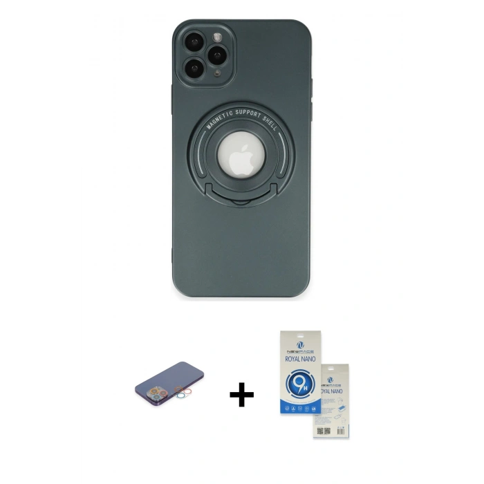 MARSİLYAN™- iPhone 12 Pro Max Kılıf Eksen Klasik Prime - Şeffaf Royal Nano Ekran Koruyucu + Renkli Kamera Lens Koruma Cam - PE