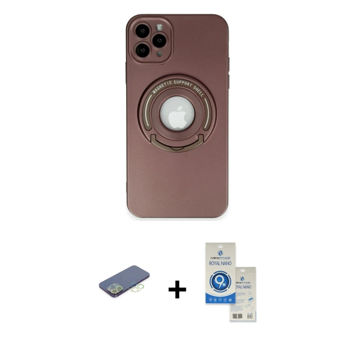 MARSİLYAN™- iPhone 12 Pro Max Kılıf Eksen Klasik Prime - Şeffaf Royal Nano Ekran Koruyucu + Renkli Kamera Lens Koruma Cam - YL