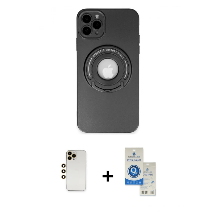 MARSİLYAN™- iPhone 12 Pro Max Kılıf Eksen Klasik Prime - Şeffaf Royal Nano Ekran Koruyucu + Shine Kamera Lens - GD