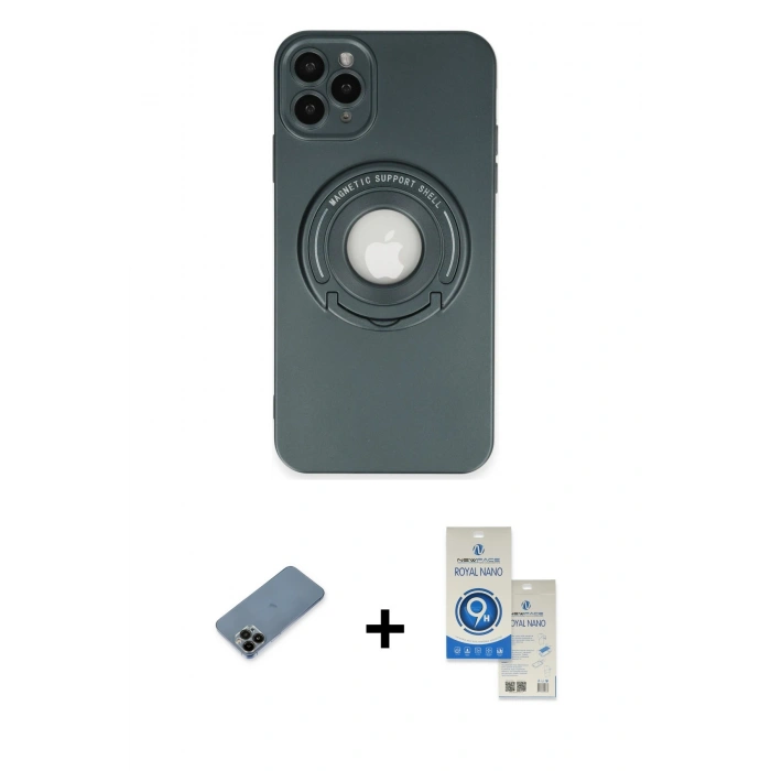 MARSİLYAN™- iPhone 12 Pro Max Kılıf Eksen Klasik Prime - Şeffaf Royal Nano Ekran Koruyucu + Shine Kamera Lens Koruma Cam - SH