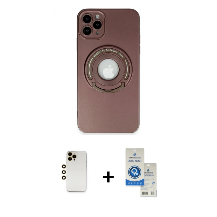 MARSİLYAN™- iPhone 12 Pro Max Kılıf Eksen Klasik Prime - Şeffaf Royal Nano Ekran Koruyucu + Shine Kamera Lens - GD