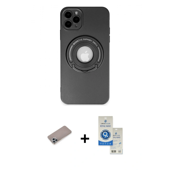 MARSİLYAN™- iPhone 12 Pro Max Kılıf Eksen Klasik Prime - Şeffaf Royal Nano Ekran Koruyucu + Shine Kamera Lens Koruma Cam - SABE