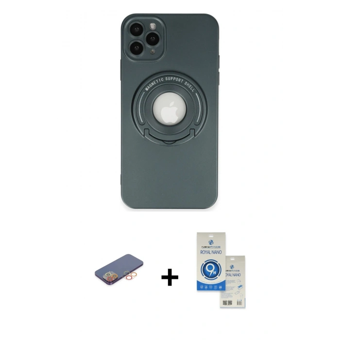 MARSİLYAN™- iPhone 12 Pro Max Kılıf Eksen Klasik Prime - Şeffaf Royal Nano Ekran Koruyucu + Turuncu Renkli Kamera Lens Koruma Cam