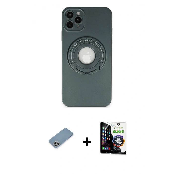 MARSİLYAN™- iPhone 12 Pro Max Kılıf Eksen Klasik Prime - Şeffaf Temperli Cam Ekran Koruyucu + Gökkuşağı Shine Kamera Lens Koruma Cam