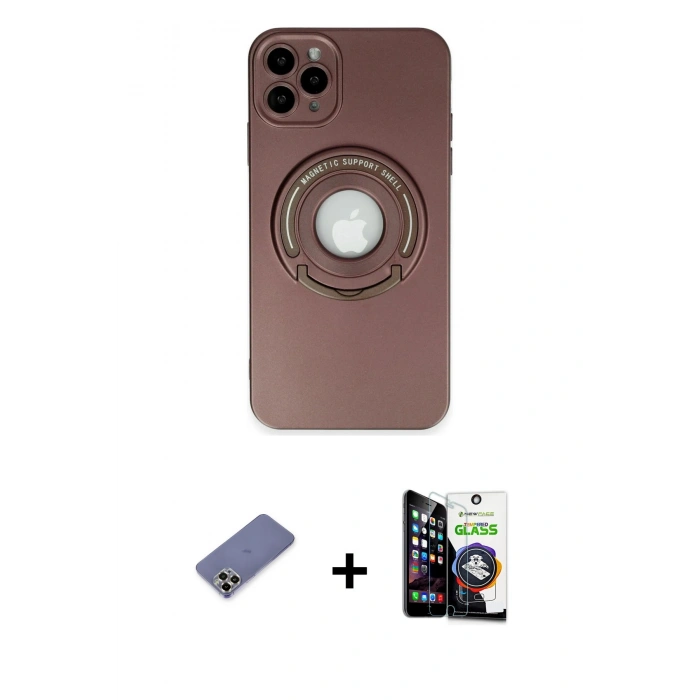 MARSİLYAN™- iPhone 12 Pro Max Kılıf Eksen Klasik Prime - Şeffaf Temperli Cam Ekran Koruyucu + Metal Kamera Lens Koruma Cam - GD