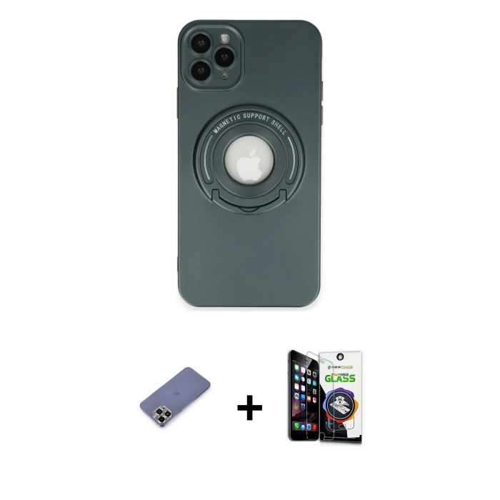 MARSİLYAN™- iPhone 12 Pro Max Kılıf Eksen Klasik Prime - Şeffaf Temperli Cam Ekran Koruyucu + Metal Kamera Lens Koruma Cam - GD