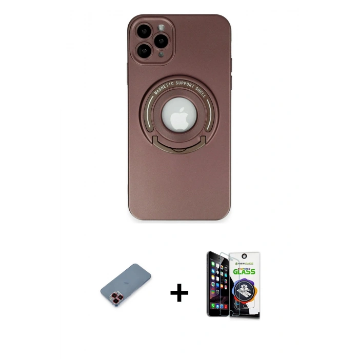 MARSİLYAN™- iPhone 12 Pro Max Kılıf Eksen Klasik Prime - Şeffaf Temperli Cam Ekran Koruyucu + Metal Kamera Lens Koruma Cam - KI