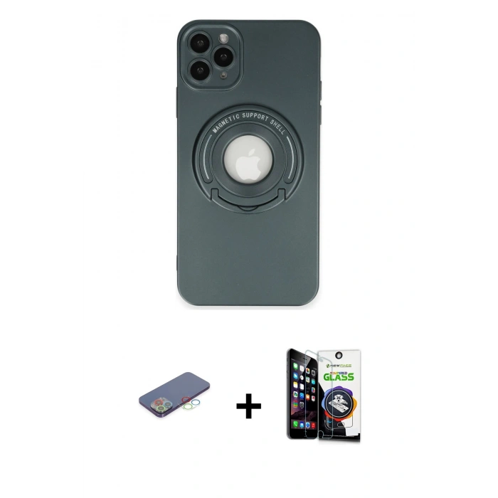 MARSİLYAN™- iPhone 12 Pro Max Kılıf Eksen Klasik Prime - Şeffaf Temperli Cam Ekran Koruyucu + Renkli Kamera Lens Koruma Cam - MI