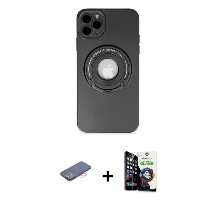 MARSİLYAN™- iPhone 12 Pro Max Kılıf Eksen Klasik Prime - Şeffaf Temperli Cam Ekran Koruyucu + Renkli Kamera Lens Koruma Cam - MI