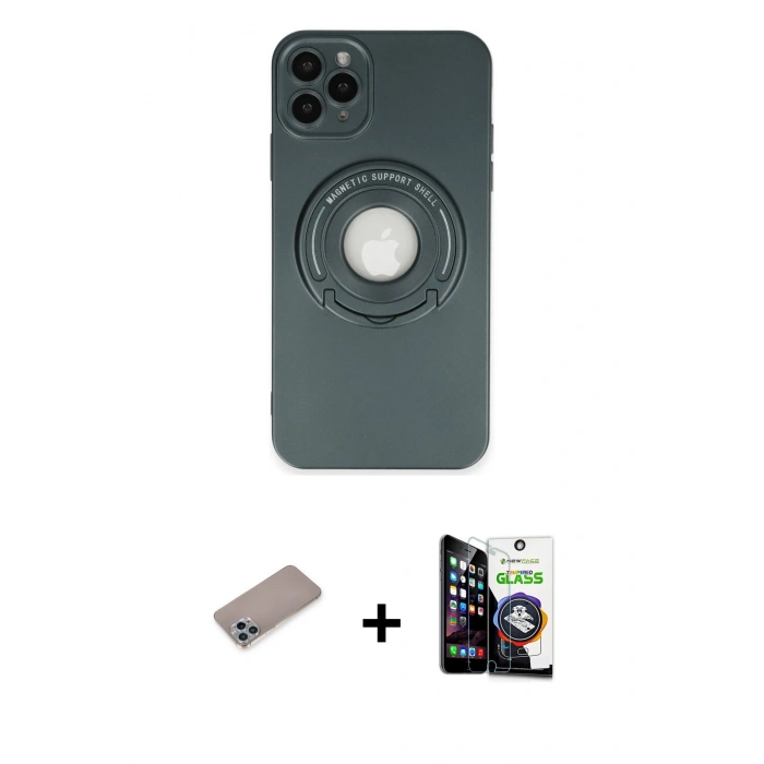 MARSİLYAN™- iPhone 12 Pro Max Kılıf Eksen Klasik Prime - Şeffaf Temperli Cam Ekran Koruyucu + Shine Kamera Lens Koruma Cam - SABE
