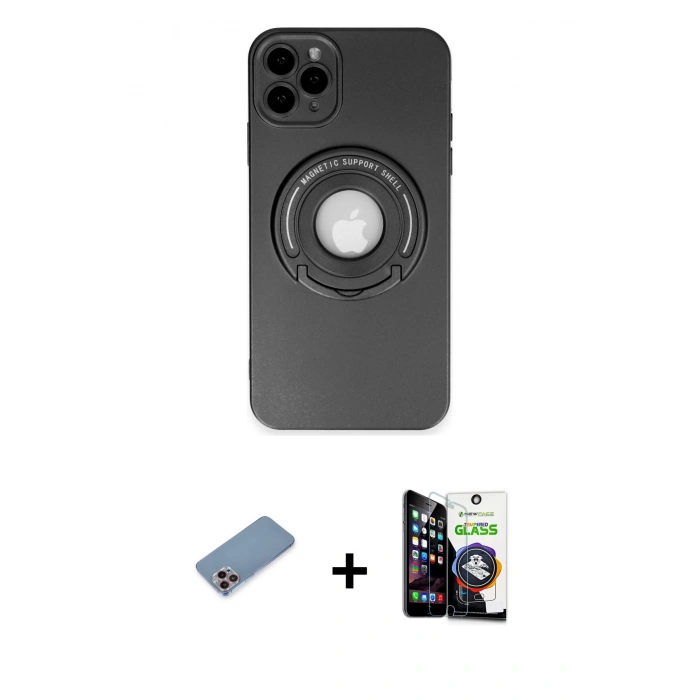 MARSİLYAN™- iPhone 12 Pro Max Kılıf Eksen Klasik Prime - Şeffaf Temperli Cam Ekran Koruyucu + Shine Kamera Lens Koruma Cam - PE