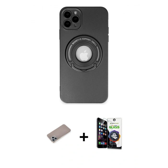 MARSİLYAN™- iPhone 12 Pro Max Kılıf Eksen Klasik Prime - Şeffaf Temperli Cam Ekran Koruyucu + Shine Kamera Lens Koruma Cam - SABE