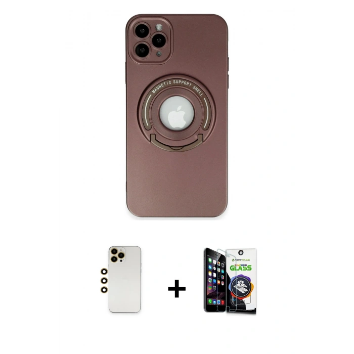 MARSİLYAN™- iPhone 12 Pro Max Kılıf Eksen Klasik Prime - Şeffaf Temperli Cam Ekran Koruyucu + Shine Kamera Lens - GD