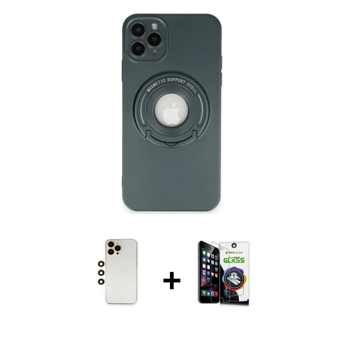 MARSİLYAN™- iPhone 12 Pro Max Kılıf Eksen Klasik Prime - Şeffaf Temperli Cam Ekran Koruyucu + Shine Kamera Lens - GD