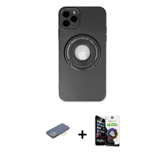 MARSİLYAN™- iPhone 12 Pro Max Kılıf Eksen Klasik Prime - Şeffaf Temperli Cam Ekran Koruyucu + Yeşil Renkli Kamera Lens Koruma Cam