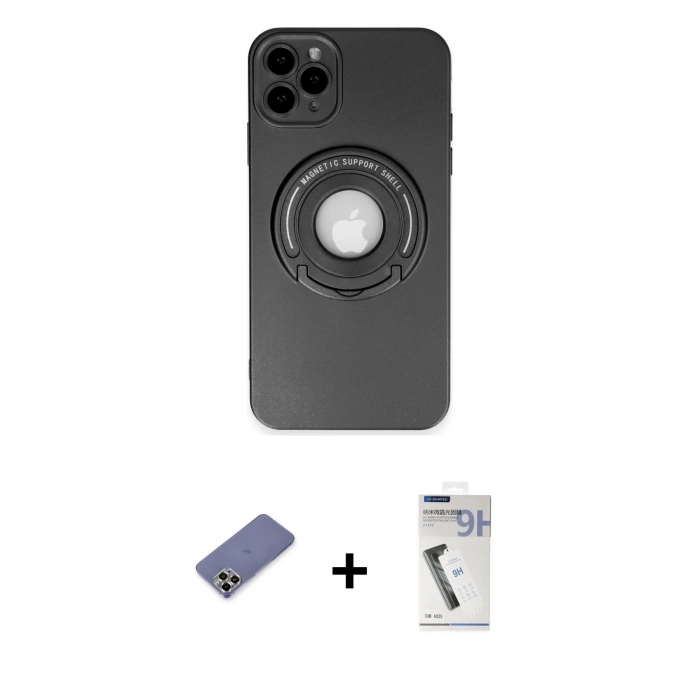MARSİLYAN™- iPhone 12 Pro Max Kılıf Eksen Klasik Prime - Şeffaf Uv Polymer Nano Ekran Koruyucu + Metal Kamera Lens Koruma Cam - GD