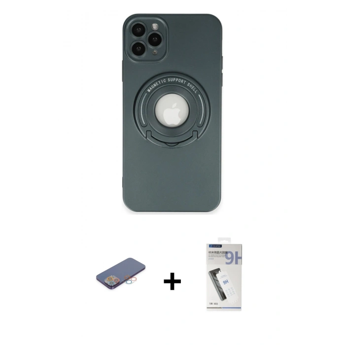 MARSİLYAN™- iPhone 12 Pro Max Kılıf Eksen Klasik Prime - Şeffaf Uv Polymer Nano Ekran Koruyucu + Renkli Kamera Lens Koruma Cam - PE