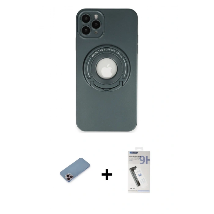 MARSİLYAN™- iPhone 12 Pro Max Kılıf Eksen Klasik Prime - Şeffaf Uv Polymer Nano Ekran Koruyucu + Pembe Shine Kamera Lens Koruma Cam