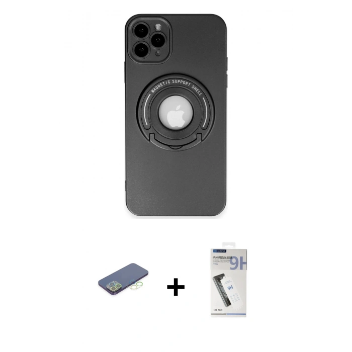 MARSİLYAN™- iPhone 12 Pro Max Kılıf Eksen Klasik Prime - Şeffaf Uv Polymer Nano Ekran Koruyucu + Renkli Kamera Lens Koruma Cam - YL