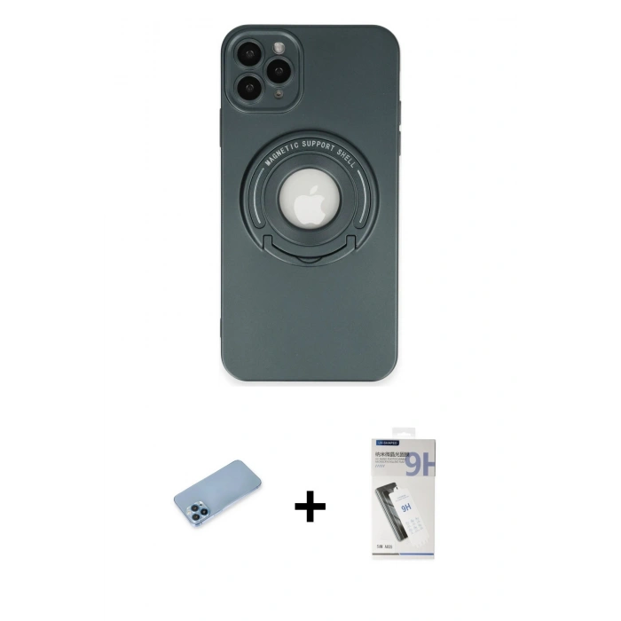 MARSİLYAN™- iPhone 12 Pro Max Kılıf Eksen Klasik Prime - Şeffaf Uv Polymer Nano Ekran Koruyucu + Shine Kamera Lens Koruma Cam - MI