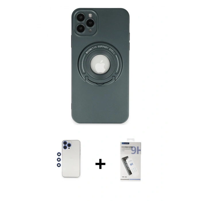 MARSİLYAN™- iPhone 12 Pro Max Kılıf Eksen Klasik Prime - Şeffaf Uv Polymer Nano Ekran Koruyucu + Shine Kamera Lens - LT