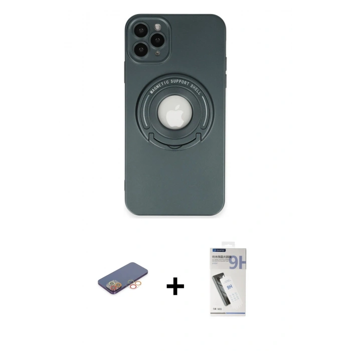 MARSİLYAN™- iPhone 12 Pro Max Kılıf Eksen Klasik Prime - Şeffaf Uv Polymer Nano Ekran Koruyucu + Renkli Kamera Lens Koruma Cam - TU