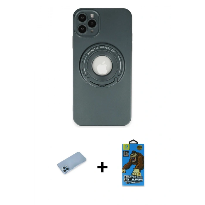 MARSİLYAN™- iPhone 12 Pro Max Kılıf Eksen Klasik Prime - Siyah 18D Cam Ekran Koruyucu + Mavi Shine Kamera Lens Koruma Cam