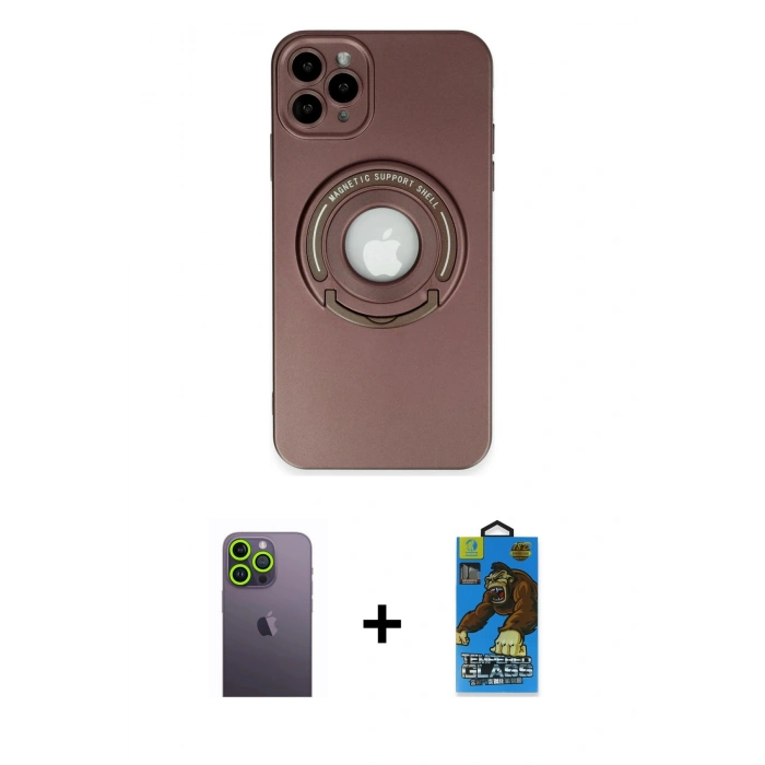 MARSİLYAN™- iPhone 12 Pro Max Kılıf Eksen Klasik Prime - Siyah 18D Cam Ekran Koruyucu + Neon Fosforlu Kamera Lens - YL