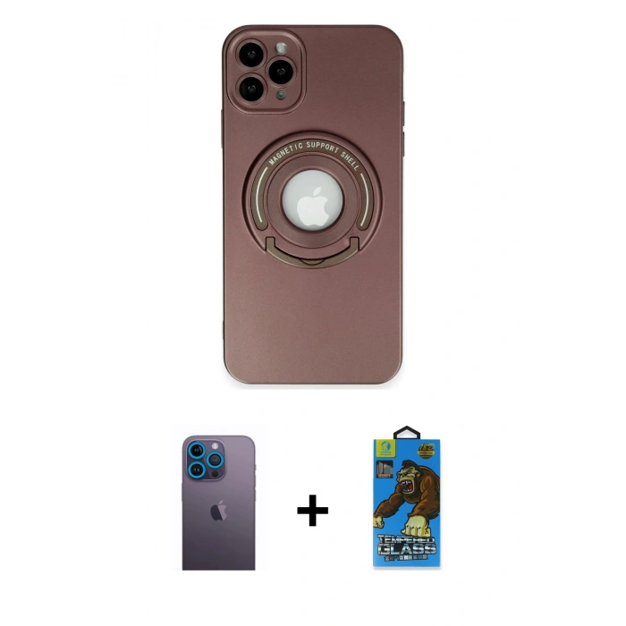 MARSİLYAN™- iPhone 12 Pro Max Kılıf Eksen Klasik Prime - Siyah 18D Cam Ekran Koruyucu + Neon Fosforlu Kamera Lens - MI
