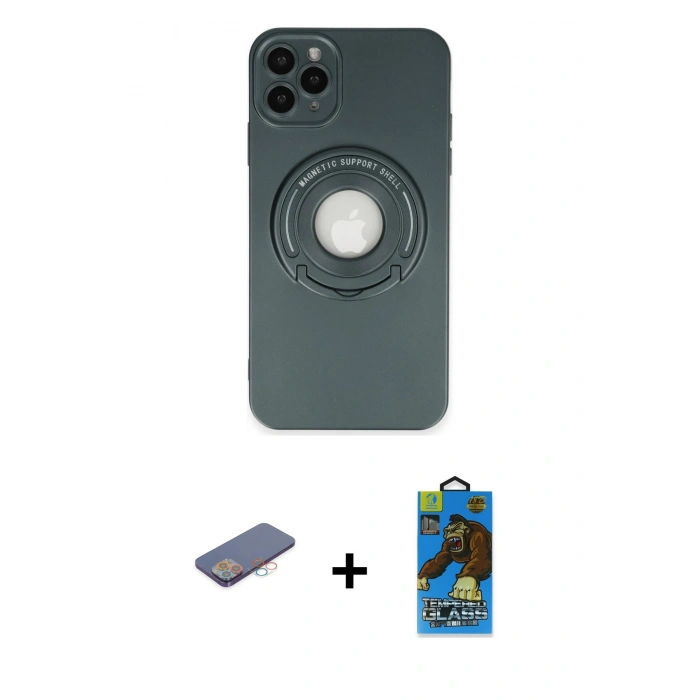 MARSİLYAN™- iPhone 12 Pro Max Kılıf Eksen Klasik Prime - Siyah 18D Cam Ekran Koruyucu + Renkli Kamera Lens Koruma Cam - PE