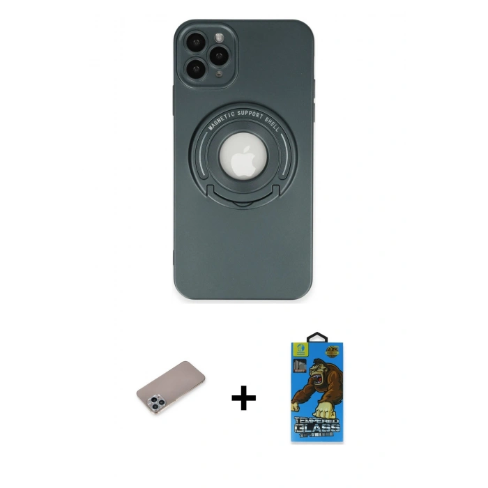 MARSİLYAN™- iPhone 12 Pro Max Kılıf Eksen Klasik Prime - Siyah 18D Cam Ekran Koruyucu + Shine Kamera Lens Koruma Cam - SABE