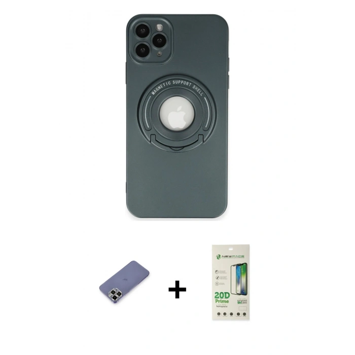 MARSİLYAN™- iPhone 12 Pro Max Kılıf Eksen Klasik Prime - Siyah 20D Premium Cam Ekran Koruyucu + Gold Metal Kamera Lens Koruma Cam