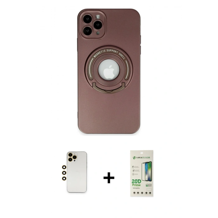 MARSİLYAN™- iPhone 12 Pro Max Kılıf Eksen Klasik Prime - Siyah 20D Premium Cam Ekran Koruyucu + Gold Shine Kamera Lens