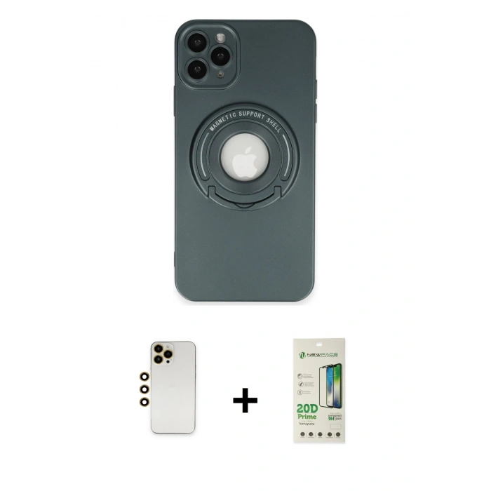 MARSİLYAN™- iPhone 12 Pro Max Kılıf Eksen Klasik Prime - Siyah 20D Premium Cam Ekran Koruyucu + Gold Shine Kamera Lens