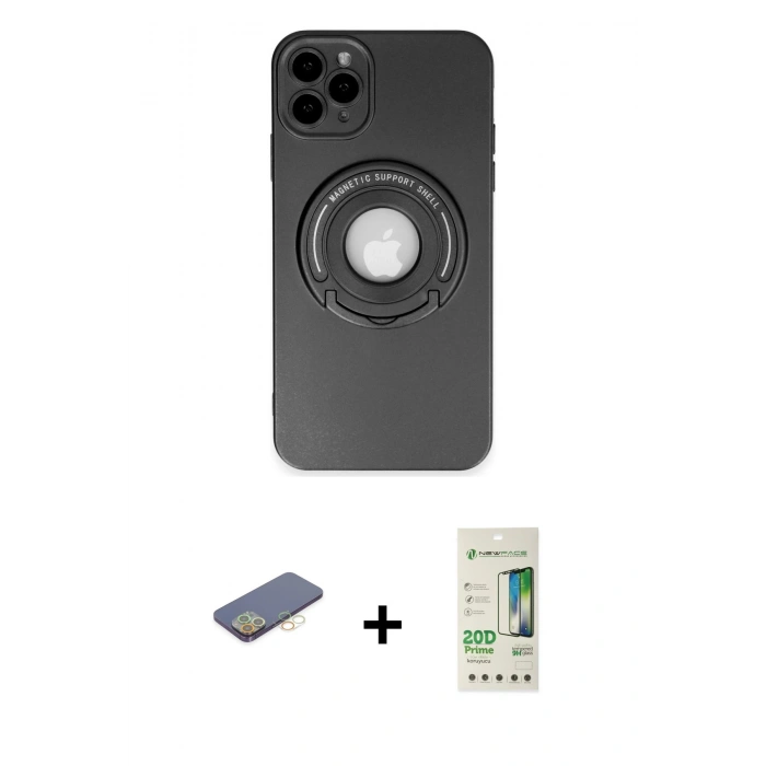 MARSİLYAN™- iPhone 12 Pro Max Kılıf Eksen Klasik Prime - Siyah 20D Premium Cam Ekran Koruyucu + Sarı Renkli Kamera Lens Koruma Cam