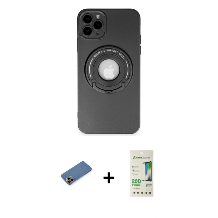MARSİLYAN™- iPhone 12 Pro Max Kılıf Eksen Klasik Prime - Siyah 20D Premium Cam Ekran Koruyucu + Shine Kamera Lens Koruma Cam - GD